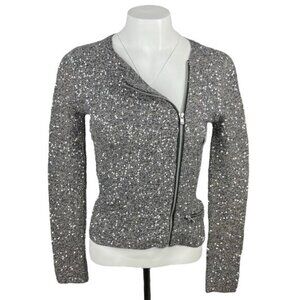 MAJE Brode Zip Shimmering Sequins Knitted Cardigan Sz Small